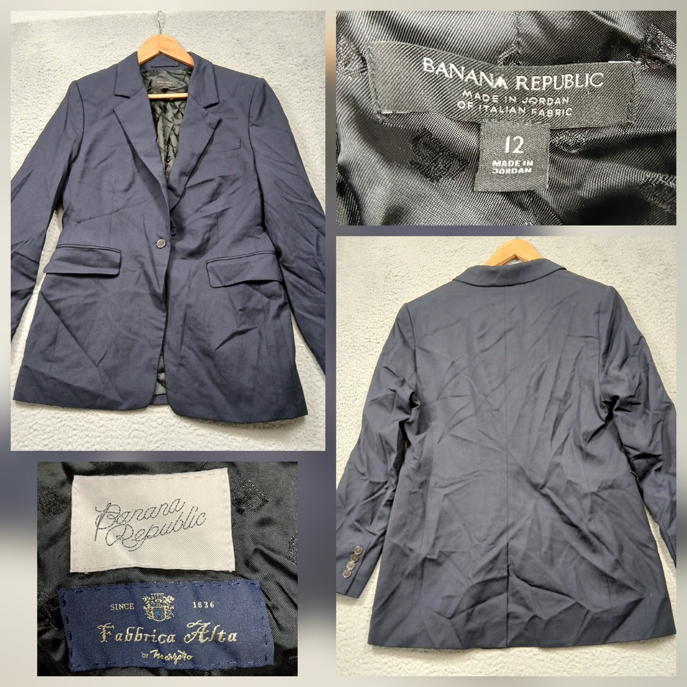Banana Republic Women's Blazer‎ Size 12 Navy Italian Fabric One Button